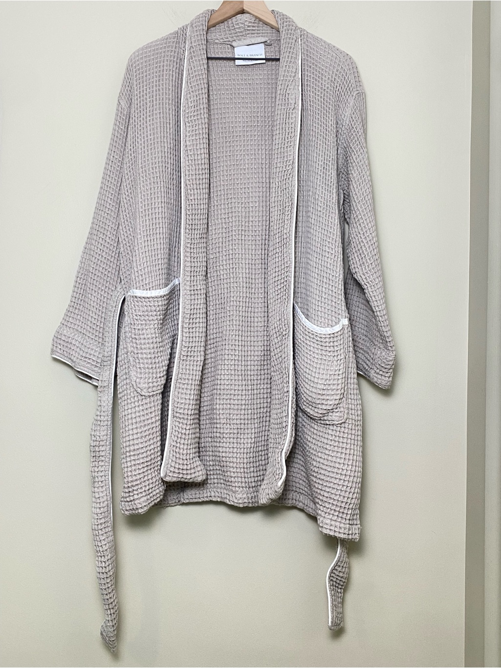 Boll & Branch Waffle Robe Pewter Gray White Women's Large Organic Cotton Cozy — image 2 of 8